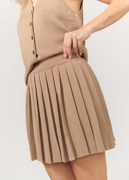 Piccolo Plissee-Minirock aus 100 % Merinowolle Beige