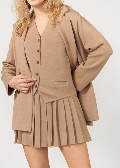 Piccolo Plissee-Minirock aus 100 % Merinowolle Beige