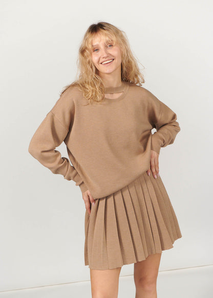 Piccolo Plissee-Minirock aus 100 % Merinowolle Beige