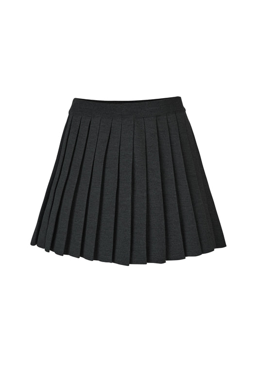 Piccolo Plissee-Minirock aus 100 % Merinowolle in Schwarz