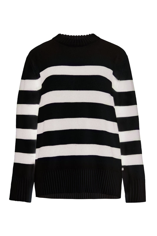 Marina Gestreifter Pullover aus 100 % Merinowolle in Schwarz 