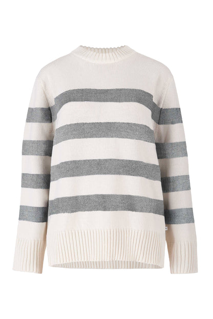 Marina Gestreifter Pullover aus 100 % Merinowolle in Grau 