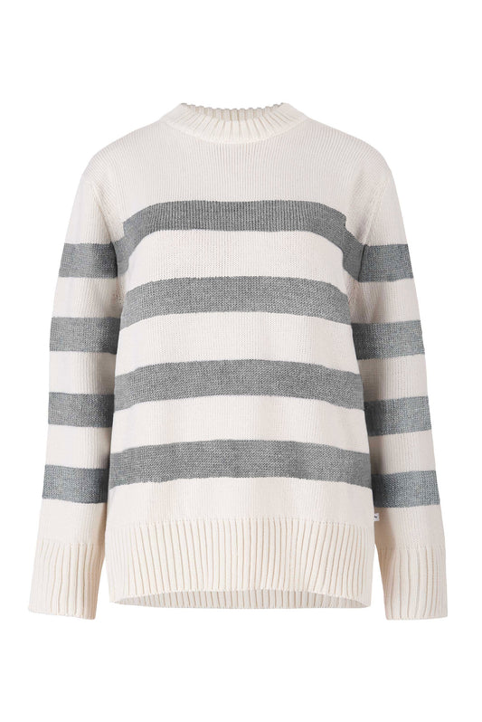 Marina Gestreifter Pullover aus 100 % Merinowolle in Grau 