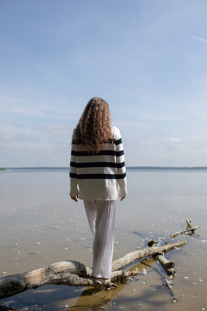 Marina Striped 100% Merino Jumper White