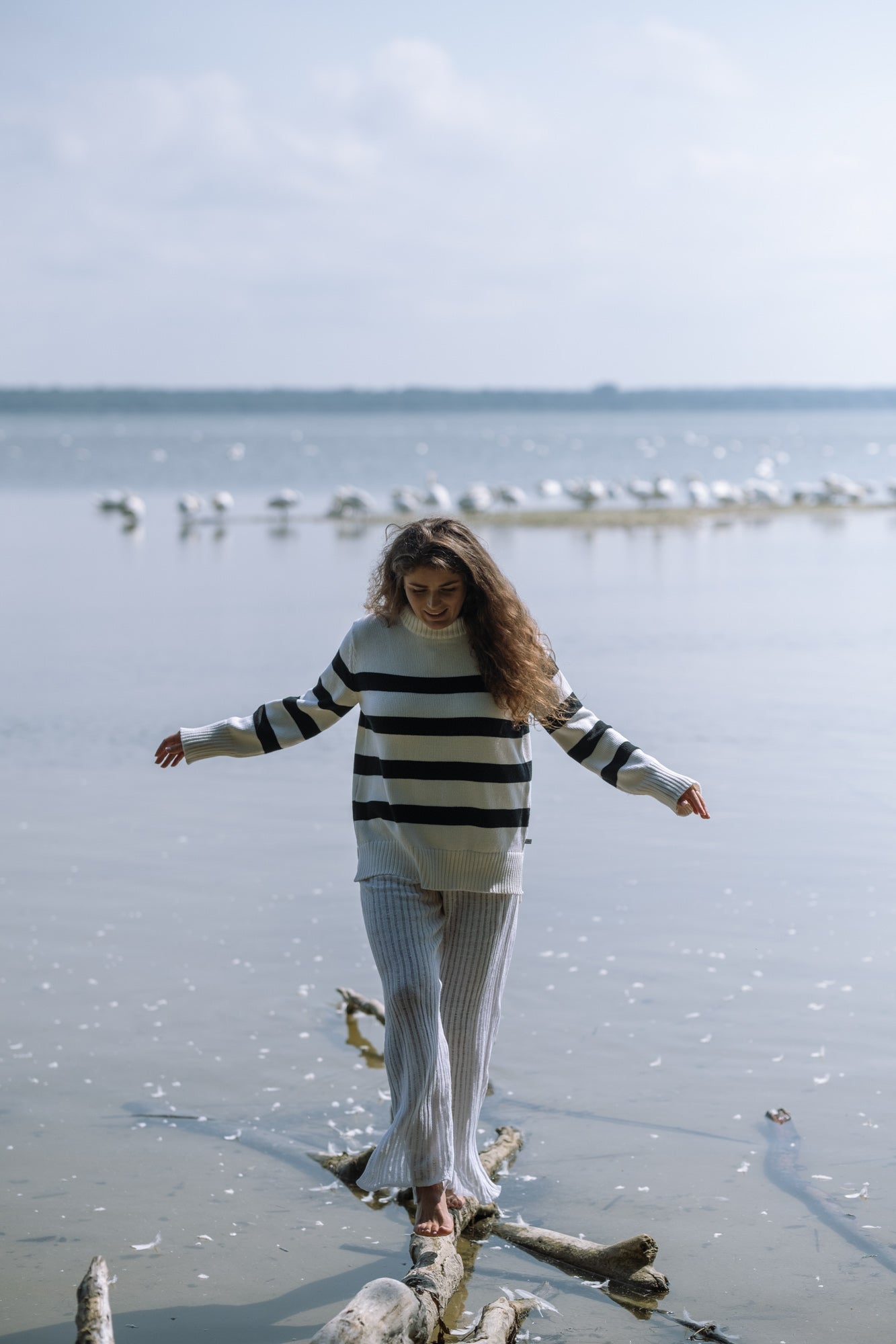 Marina Striped 100% Merino Jumper White
