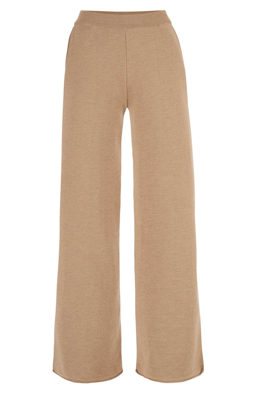 Weite Hose aus 100 % Merinowolle in Beige