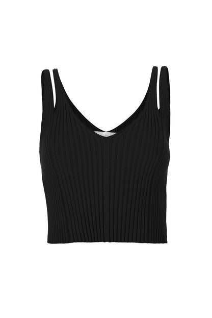 Donna Geripptes Crop Top Schwarz