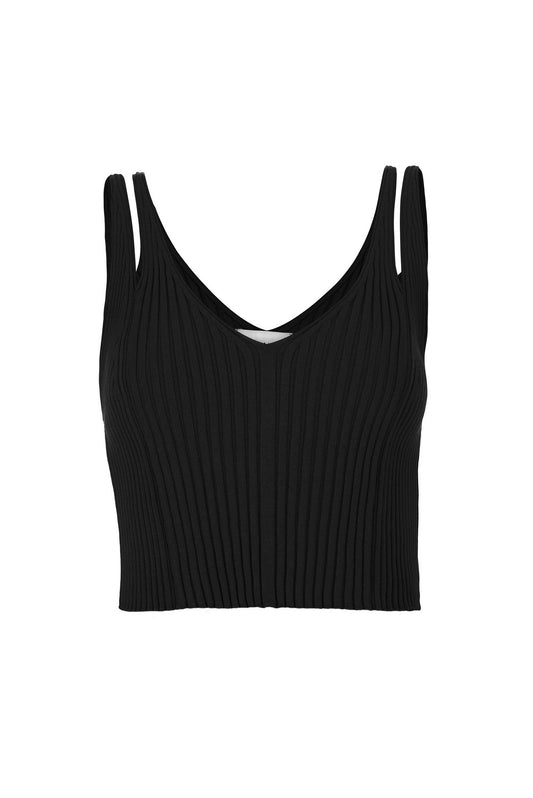 Donna Geripptes Crop Top Schwarz