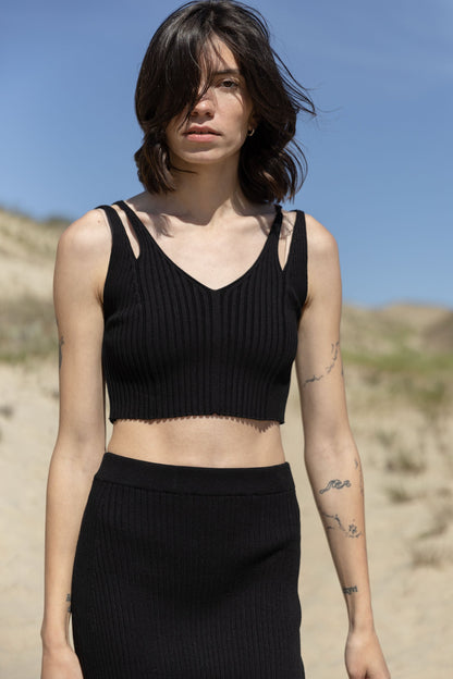 Donna Geripptes Crop Top Schwarz