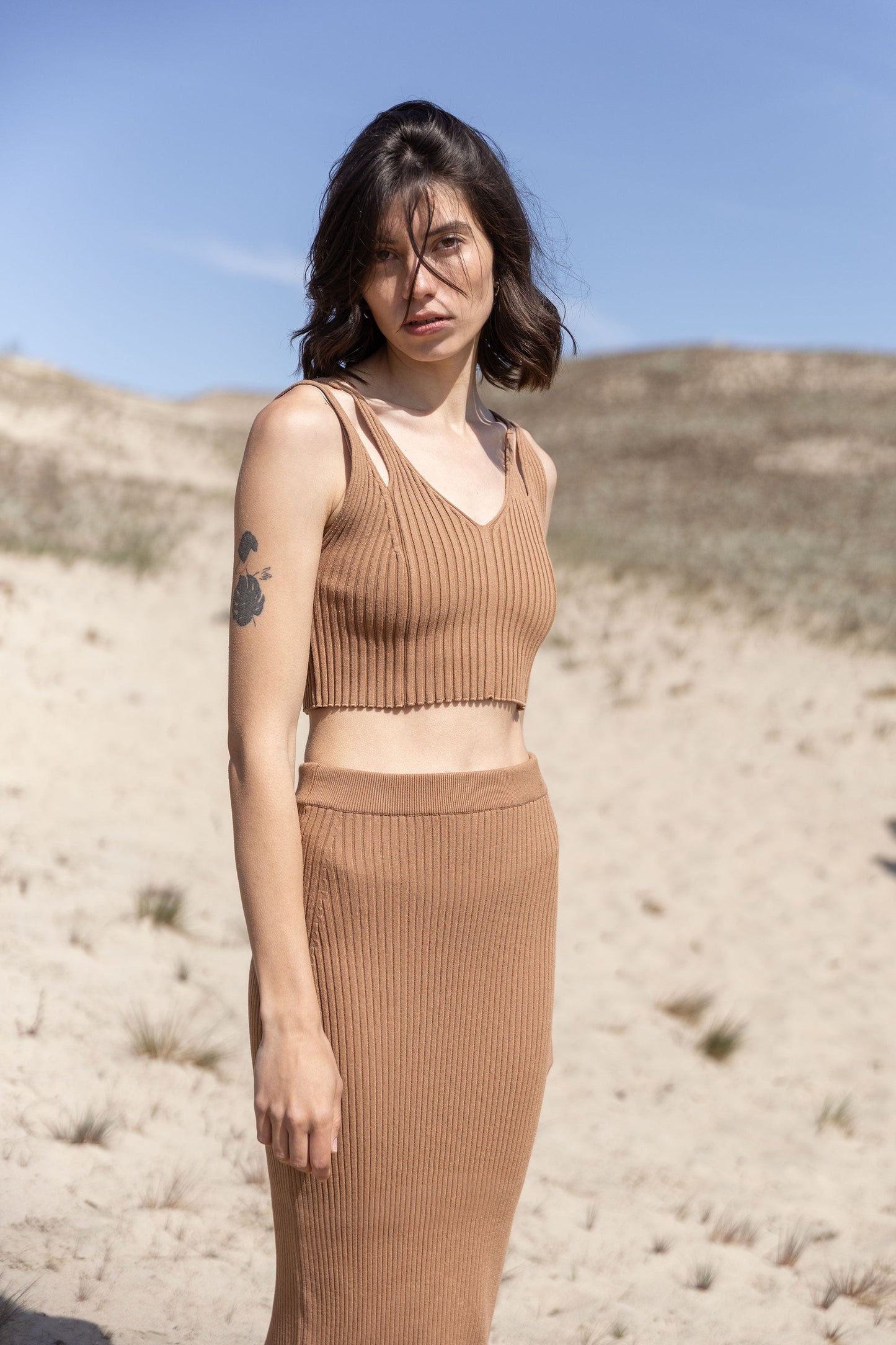 Donna Ribbed Crop Top Caramel
