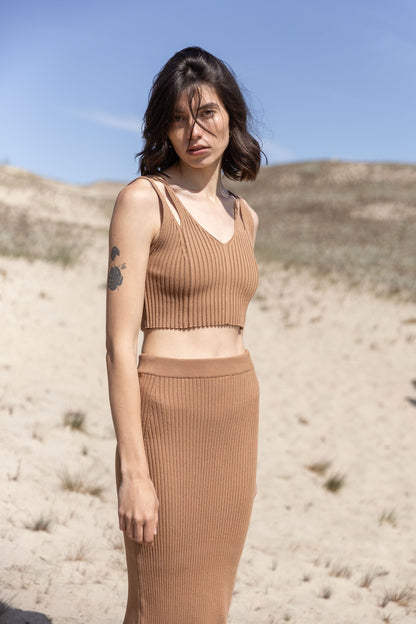 Donna Ribbed Crop Top Caramel