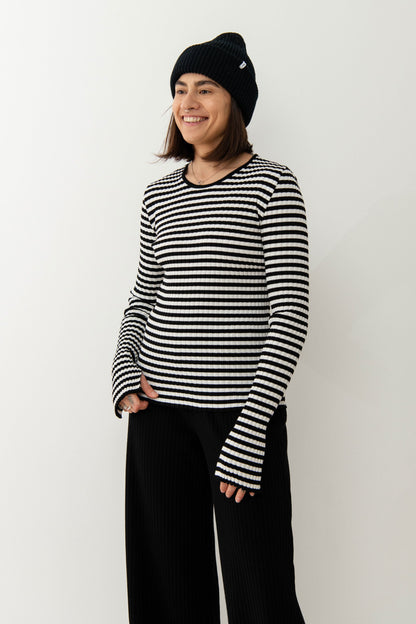 Brera Ribbed Long-Sleeve Top Black Stripes