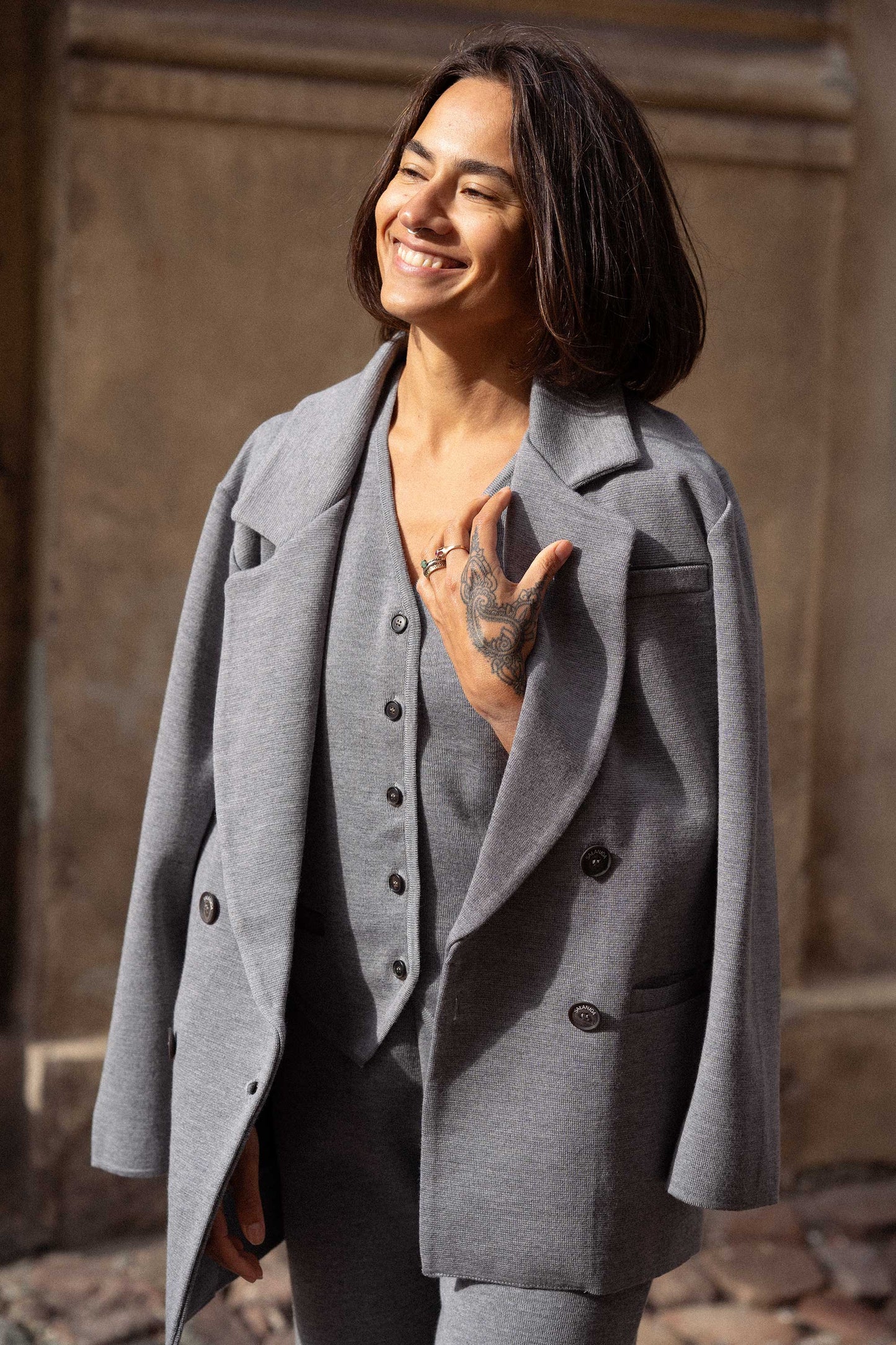 Forza Knitted 100% Merino Blazer Light Grey