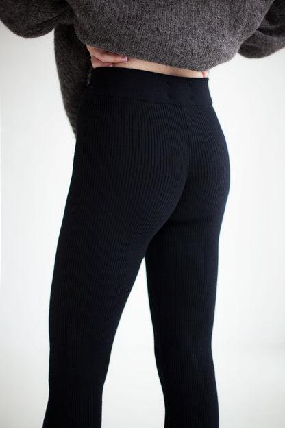 Barra Gerippte Leggings aus 100 % Merinowolle Schwarz