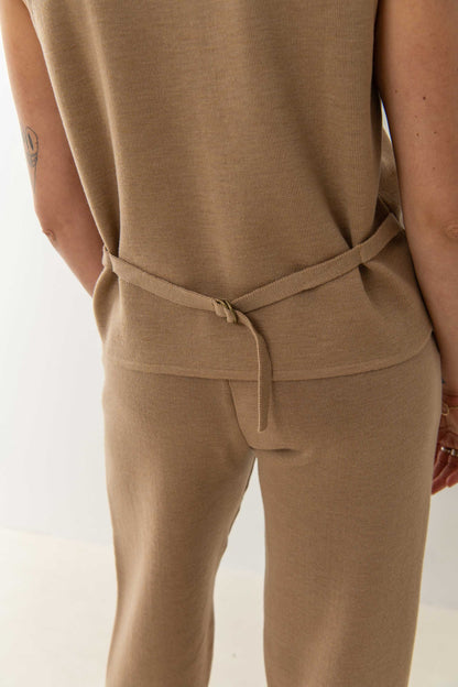 Galante Knitted 100% Merino Waistcoat Beige