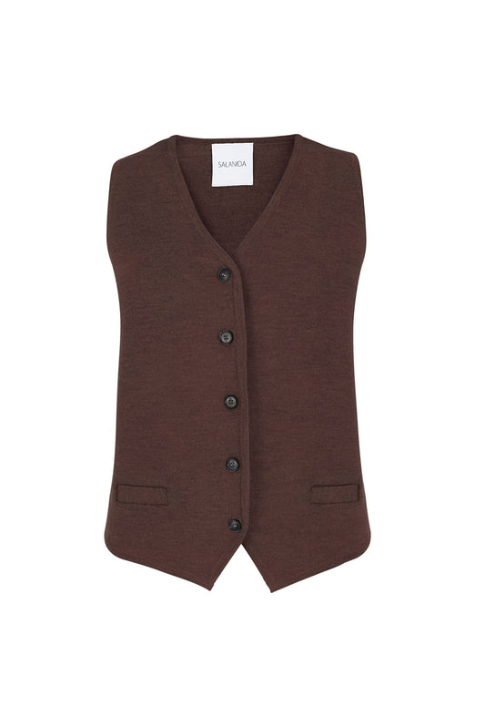 Galante Gestrickte Weste aus 100 % Merinowolle, Schokolade