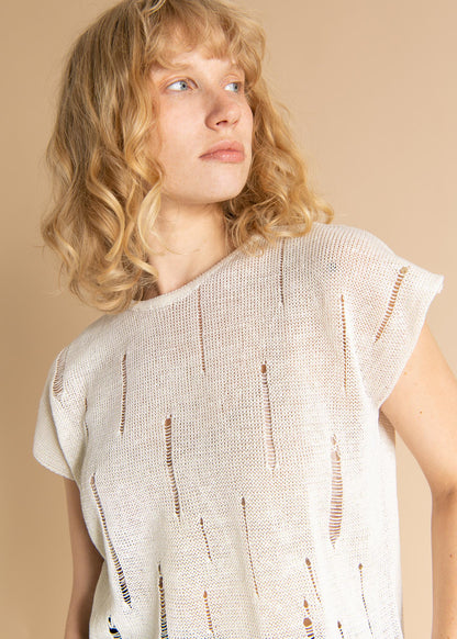Terra Distressed Linen Top White
