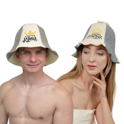 Sauna Hats “Sauna King and Queen”, 100% Wool, Set of 2