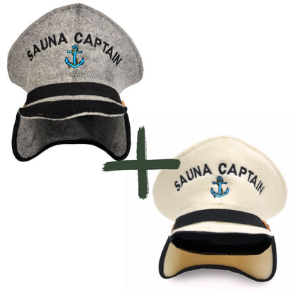 Sauna Hat's “Sauna Captain” white & grey 100% Wool, Set of 2