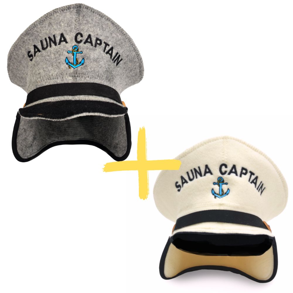 Sauna Hat's “Sauna Captain” white & grey 100% Wool, Set of 2