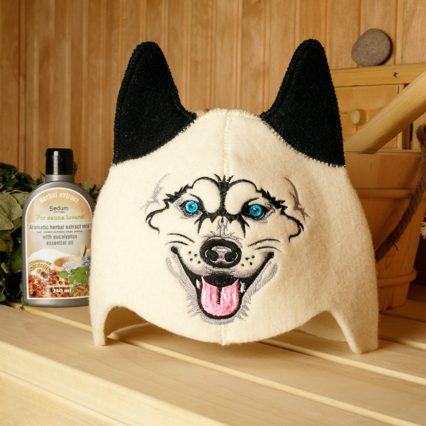 Children’s Sauna Hat ‘Wolf’, 100% Wool