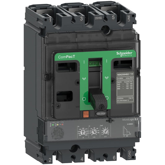 C25N32D250 Schneider Electric Leistungsschalter, ComPacT NSX250N, 50kA/415VAC, 3-polig, MicroLogic 2.2 Auslöseeinheit 250A