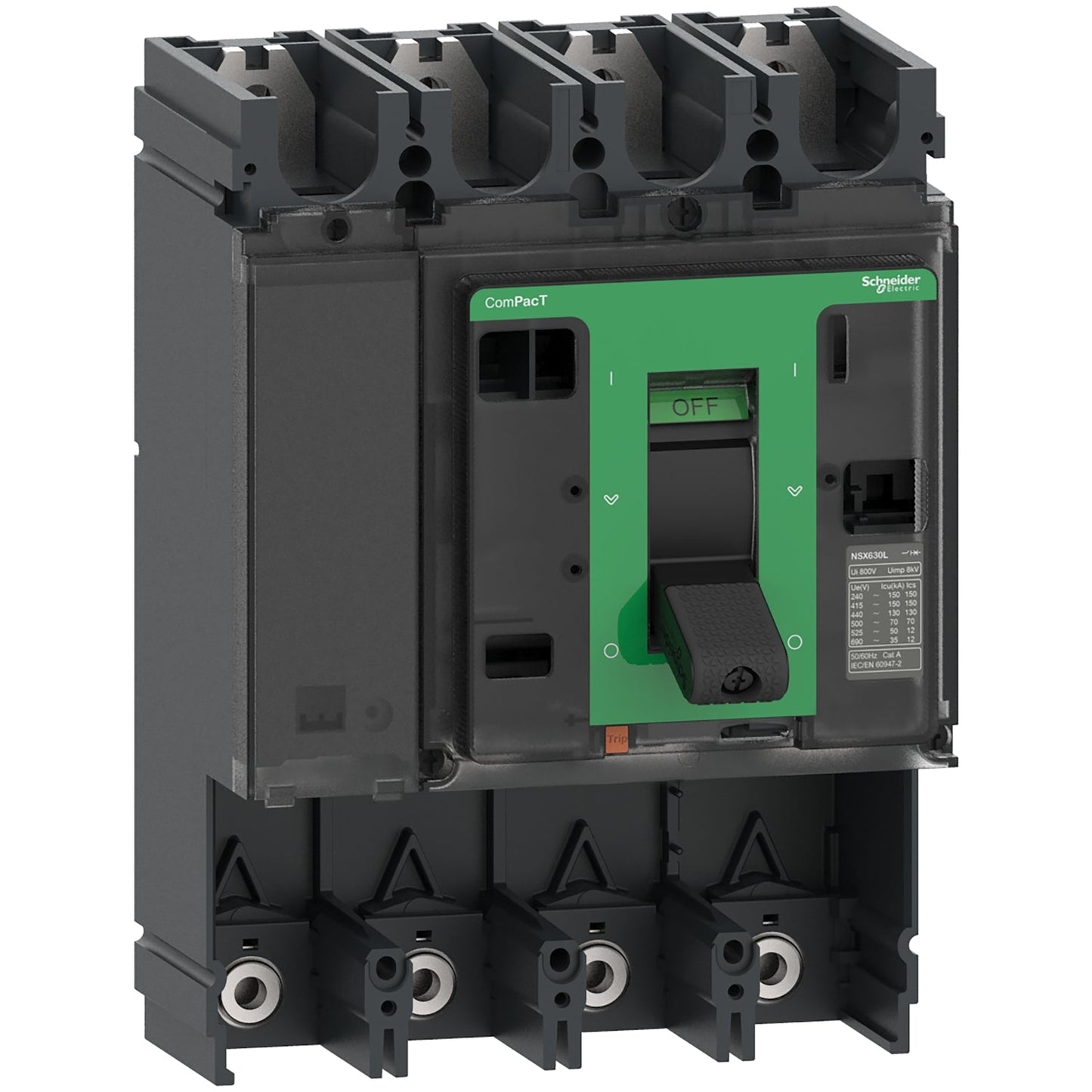 C63N4 Circuit breaker basic frame, ComPacT NSX630N, 50kA/415VAC, 4 poles, 630A frame rating, without trip unit