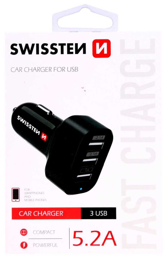 Car charger Swissten 3 x USB - Black