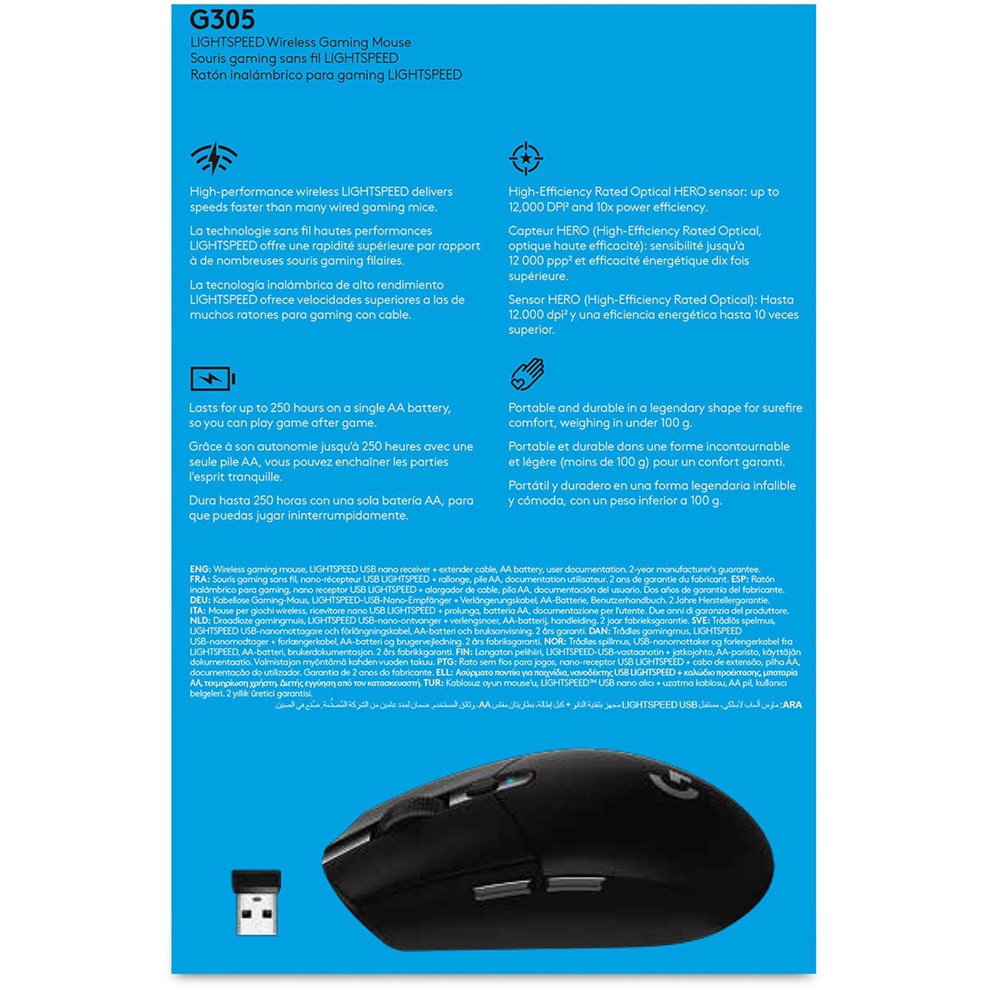 Logitech G305 Recoil bezvadu spēļu pele, melna