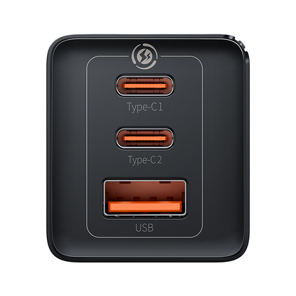 ⚡ Baseus GaN5 Pro 65W Melns - 3 Portu Lādētājs | 2x USB-C + USB | 100 cm Kabelis | Ceļojumiem