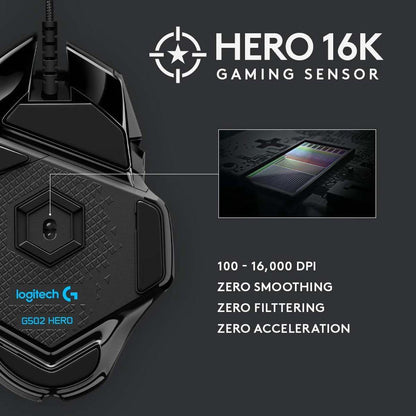 Logitech G502 Hero Žaidimų Pelė – Legendinė Tikslumo Galia 🔹 Tobula kontrolė kiekvienam žaidėjui 