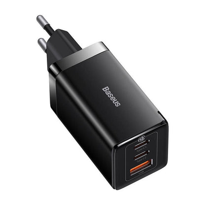 ⚡ Baseus GaN5 Pro 65W Melns - 3 Portu Lādētājs | 2x USB-C + USB | 100 cm Kabelis | Ceļojumiem