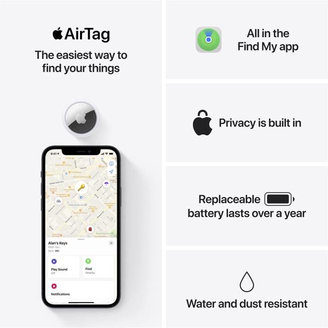 🍎 Apple AirTag 4 gab. balts - Preču meklētājs | Find My | Ultra platjoslas josla | 1 gada akumulators | NFC