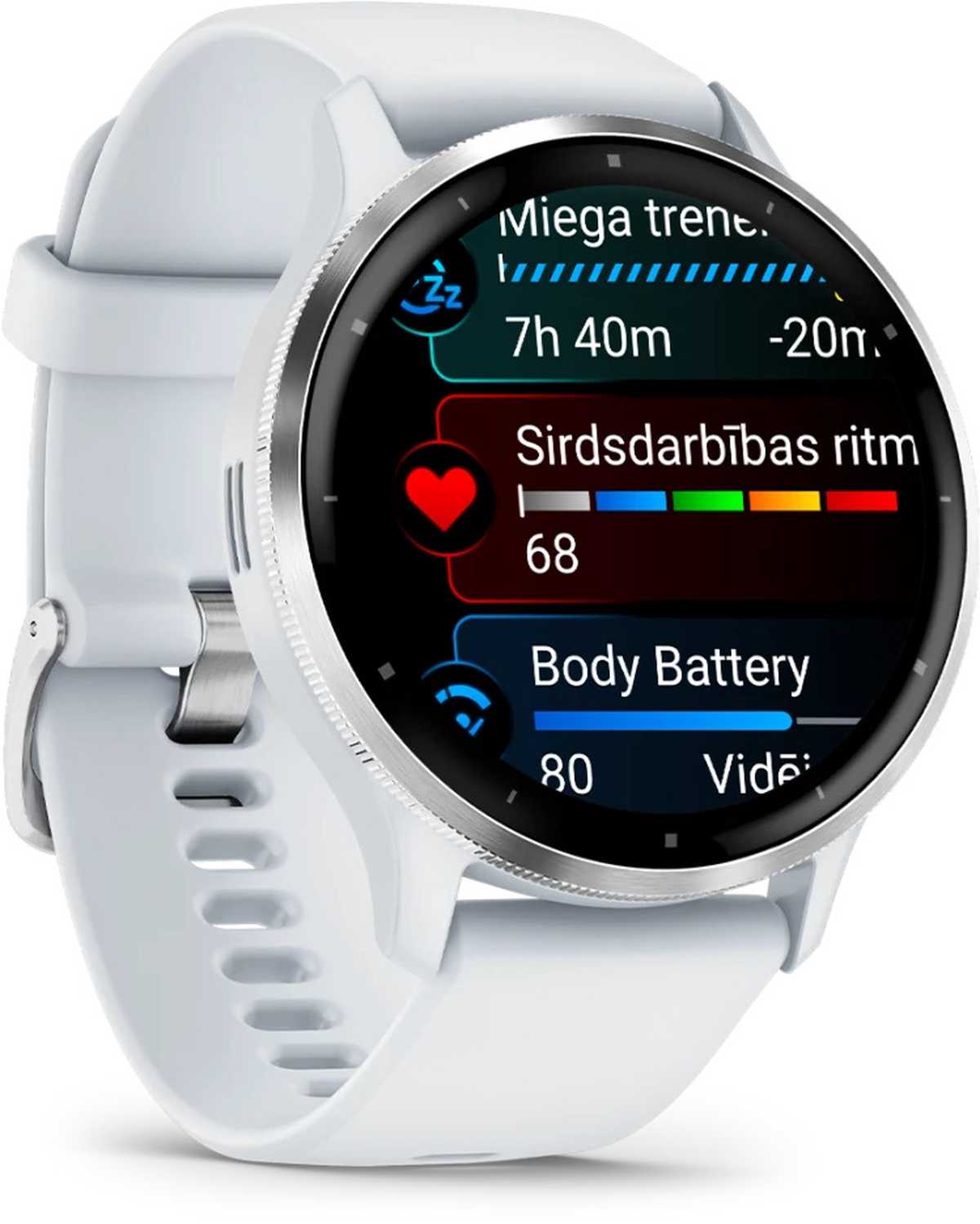 Garmin Venu 3 išmanusis laikrodis sidabro - 14d baterija, AMOLED, AI treneris