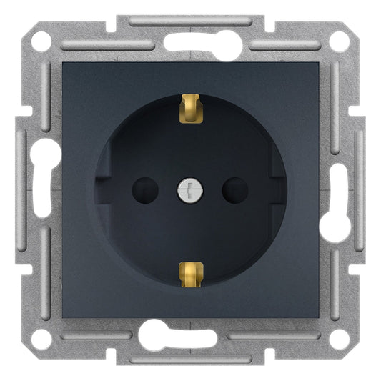 EPH2900271 Asfora - single socket outlet with side earth with shutters, two frame, anthracite