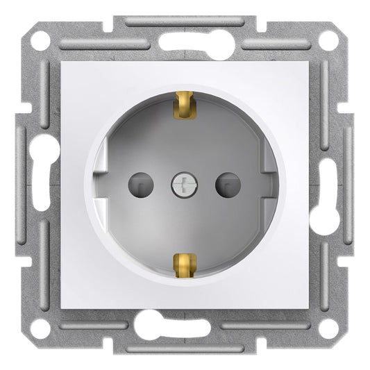 EPH2970221 Asfora - Einzelsteckdose mit seitlicher Erdung - 16A mit Shutter weiß ohne Rahmen