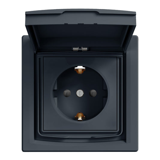 EPH3100371 Asfora - Einzelsteckdose mit seitlicher Erdung und erhöhtem Berührungsschutz, IP44, anthrazit