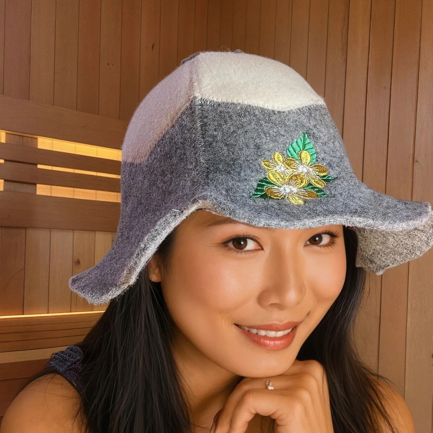 Sauna Hat ‘Flowers’ 100% Wool