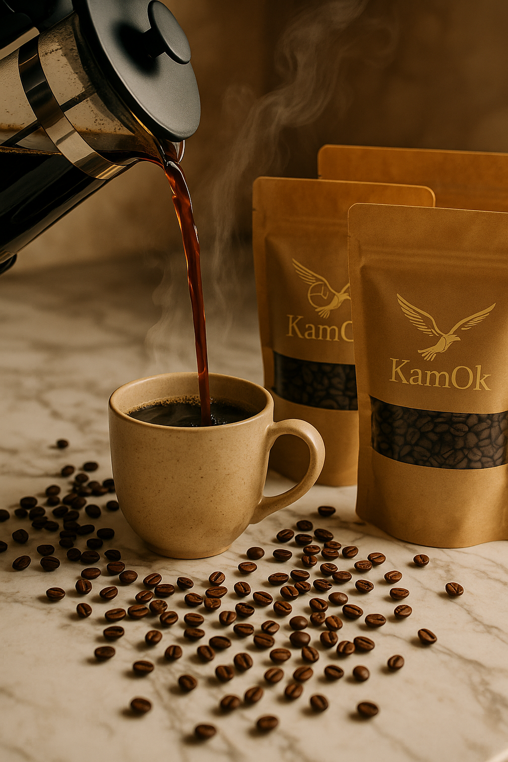 Kavos ruošimo procesas su KamOk pakuotėmis