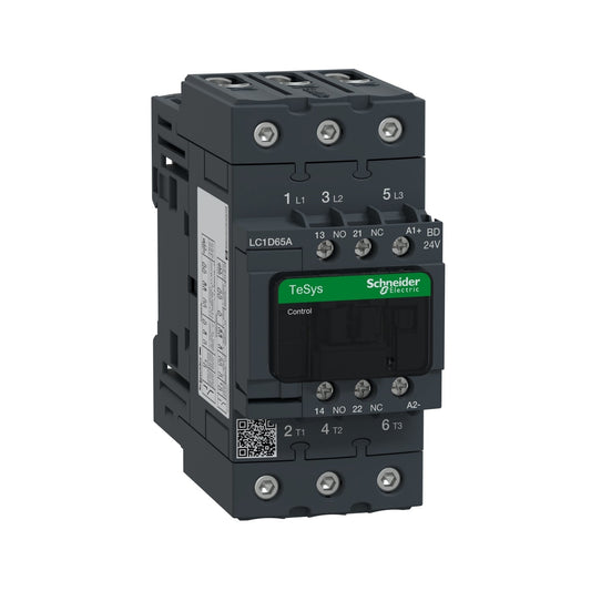 LC1D65ABD TeSys Deca contactor,3P(3NO),AC-3/AC-3e,&lt;=440V 65A,24V DC standard coil