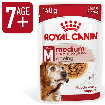 Royal Canin SHN Medium Ageing 10+ In Gravy - Drėgnas Pašaras Vidutinių Veislių Vyresnio Amžiaus Šunims 10x140g