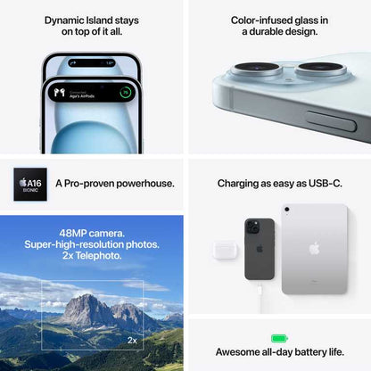 📱 Apple iPhone 15 128GB Juodas - Dynamic Island | 48MP Kamera | A16 Bionic | USB-C | Face ID