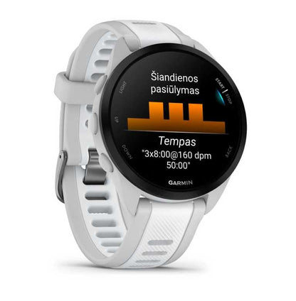 Garmin Forerunner 165 baltas bėgimo laikrodis - 11d baterija, GPS, termometras