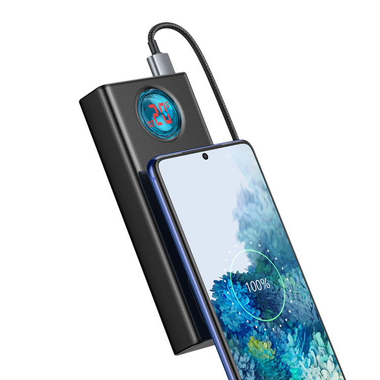 🔋 Baseus Amblight Power Bank 30000 mAh 65W melns - klēpjdatora lādētājs | USB-A + USB-C | LiPo