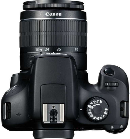 Canon EOS 4000D bezspoguļkamera — 18 MP digitālā spoguļkamera + 18–55 mm objektīva komplekts
