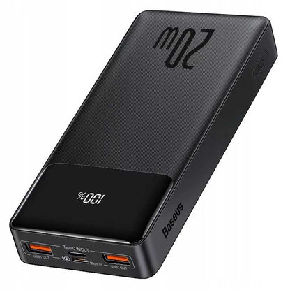 Powerbank Baseus 20000 mAh 20 W, czarny – z ekranem | USB + USB-C | Li-ion | Niezawodne źródło energii
