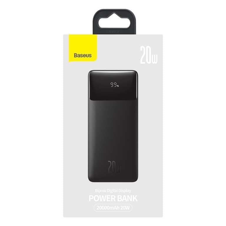 Powerbank Baseus 20000 mAh 20 W, czarny – z ekranem | USB + USB-C | Li-ion | Niezawodne źródło energii