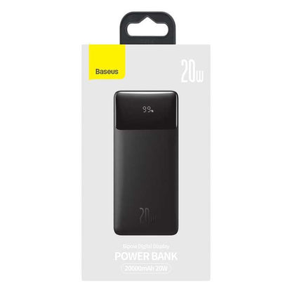 Powerbank Baseus 20000 mAh 20 W, czarny – z ekranem | USB + USB-C | Li-ion | Niezawodne źródło energii