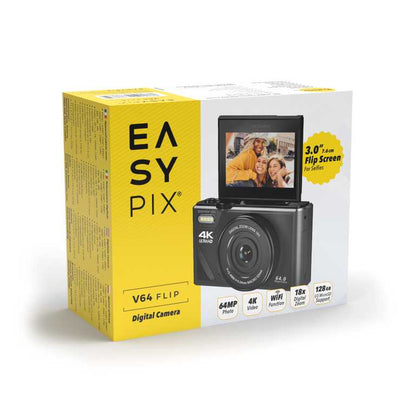 Easypix V64 Flip digitālā kamera — rotējošs ekrāns, kompakts dizains