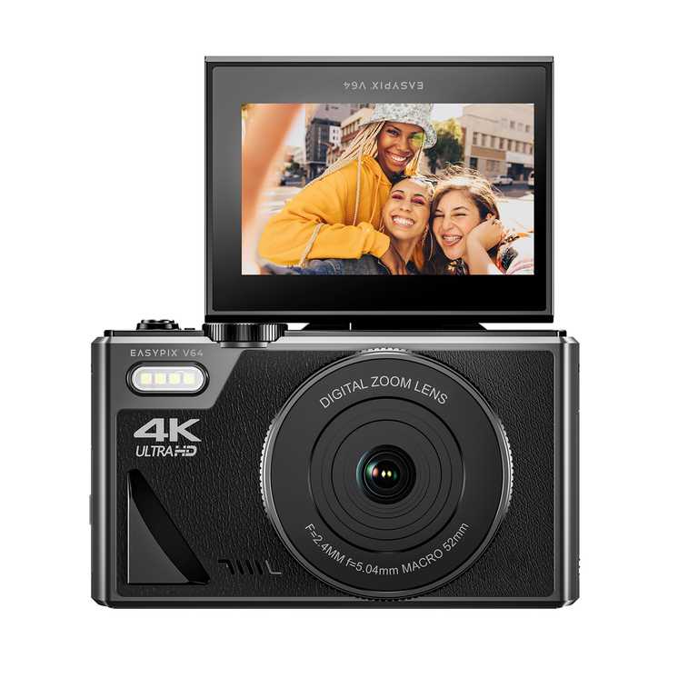 Easypix V64 Flip digitālā kamera — rotējošs ekrāns, kompakts dizains